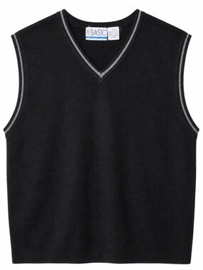 Simply Basic 3X Black V-Neck Knit Sweater Vest Gray Trim